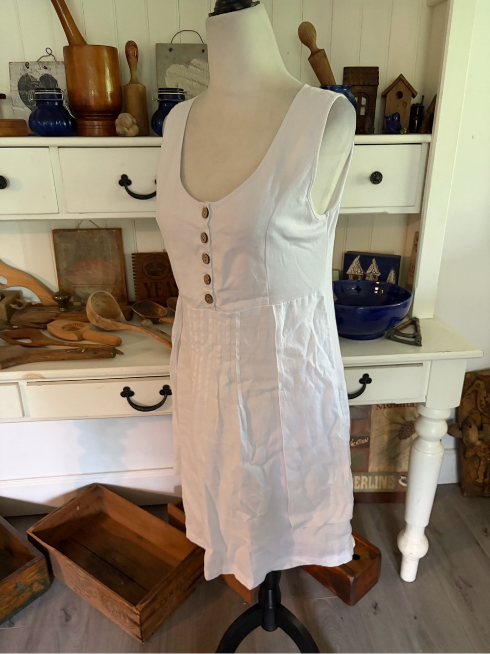 Ecru White Sleeveless Button-Front Sundress